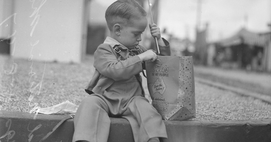 Small Boy Inspecting His Sample Bag At The Brisbane Exhibition 1947 53051960688 O